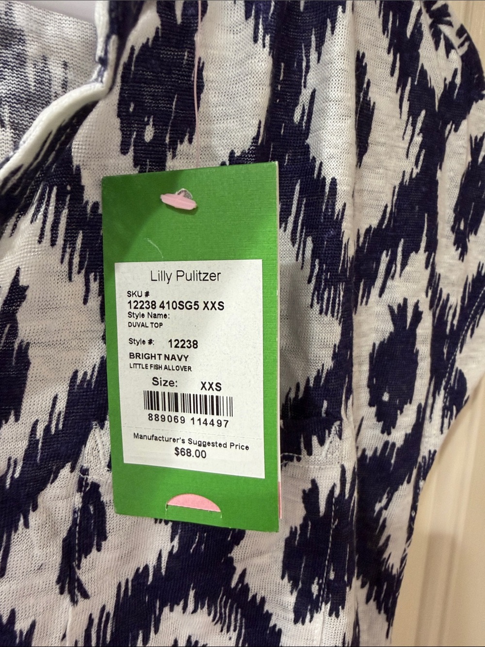 NWT XXS Lilly Pulitzer Navy and White Ikat V-Neck Tunic - Picture 2 of 3